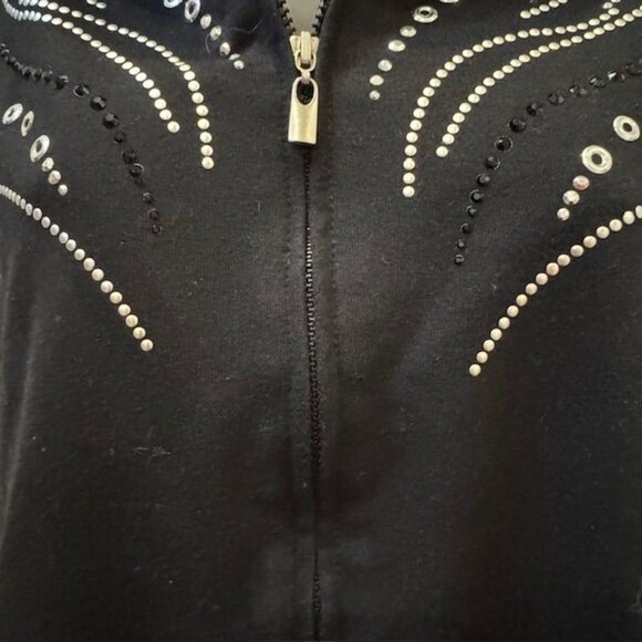 Alfred Dunner Petite Womens Black Sleeveless Zip-Up Vest With Rhinestone Embelli - Picture 3 of 7